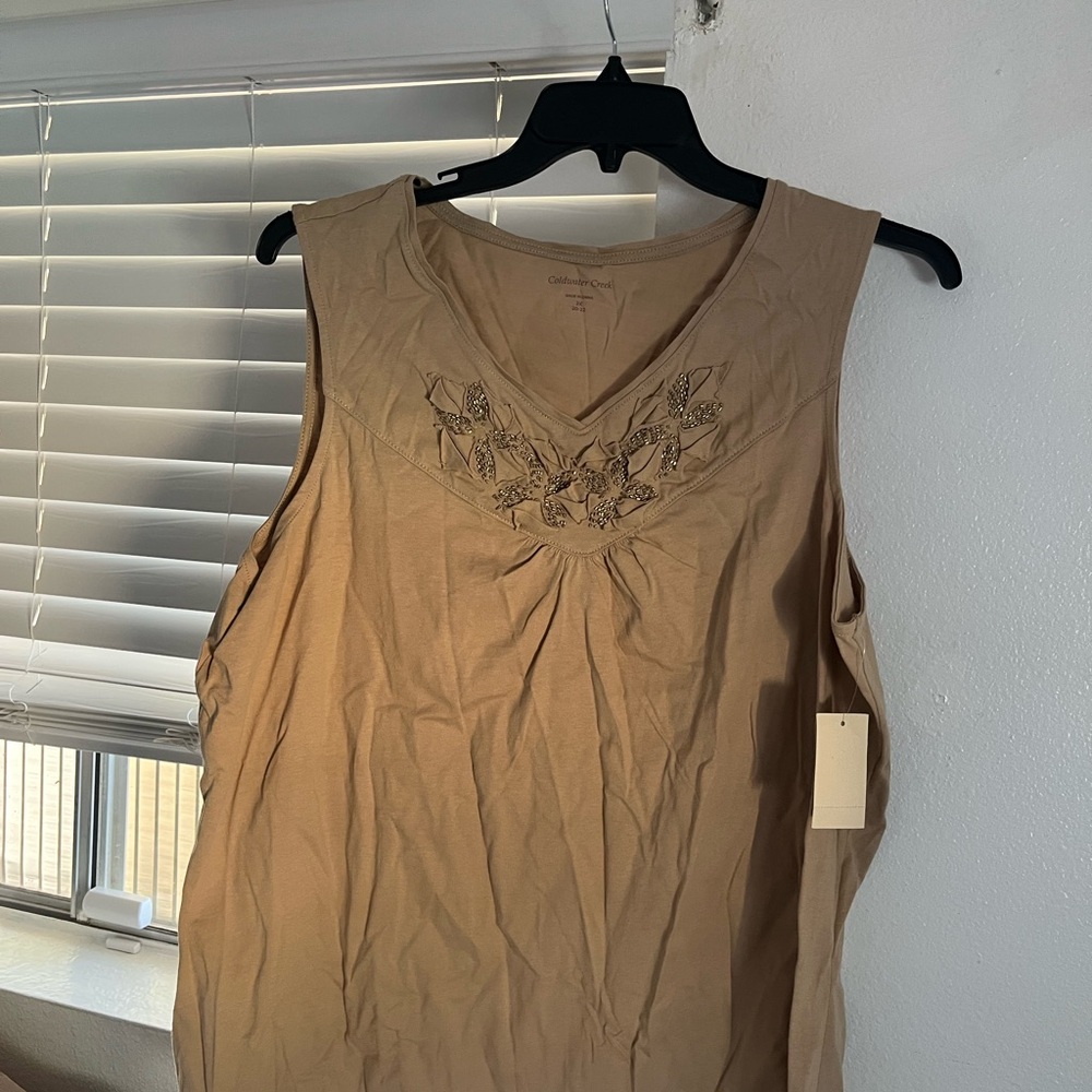 Coldwater Creek Brown Embroidered Tank Top